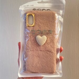 Pink Fuzzy iPhone XS Max Case with Cute Heart